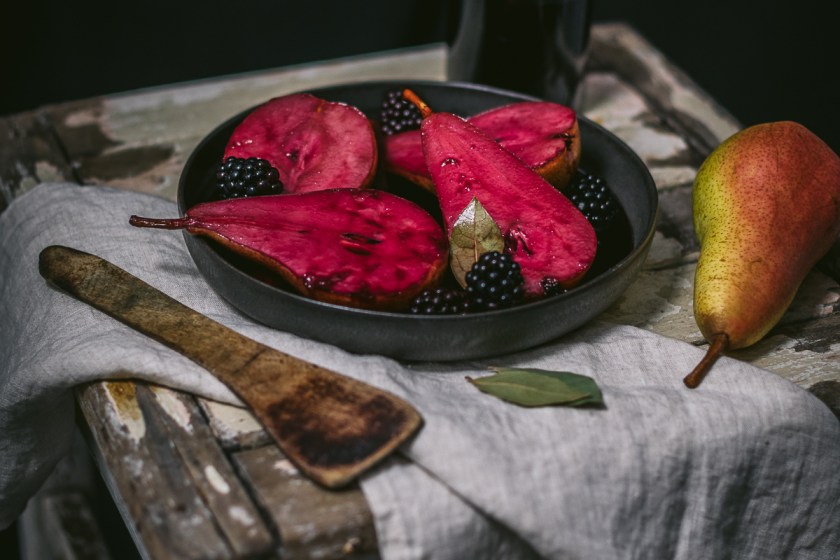 Rotwein Cassis Birnen mit Brombeeren -Rotwein Cassis Birnen mit Brombeeren - glutenfrei und laktosefrei