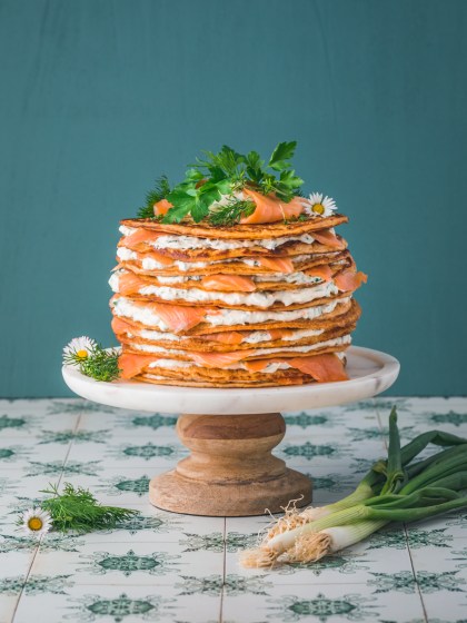 Crêpes Räucherlachs Torte - glutenfrei und laktosefrei